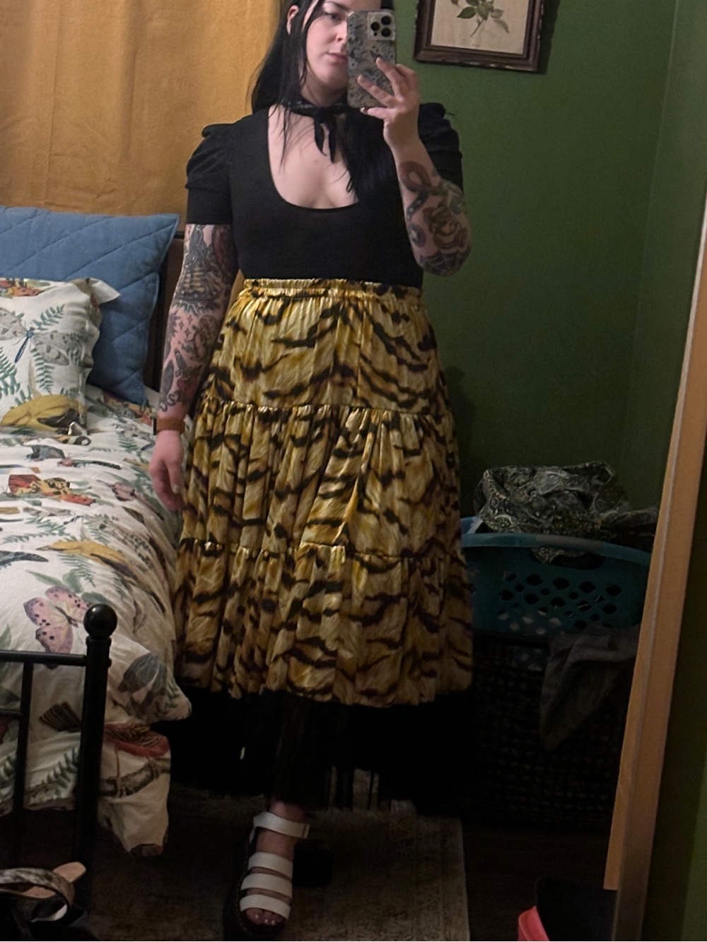 Voluminous Satin Cheetah Leopard Print Tiered Gathered Skirt XL 1X
